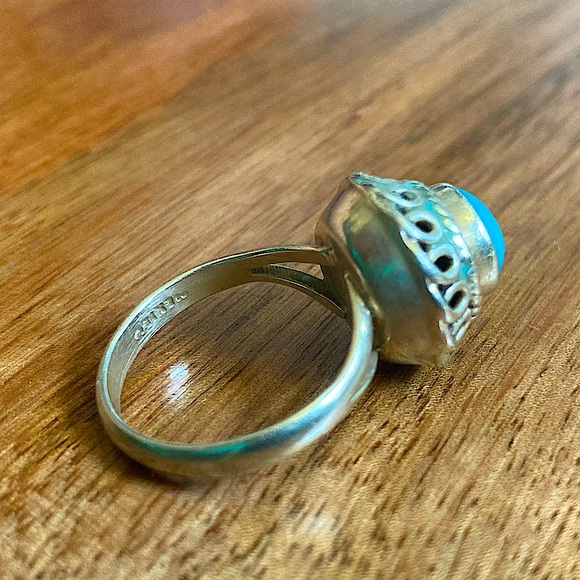 Sterling Silver Ring with Genuine Turquoise—Size 8 - Picture 4 of 7